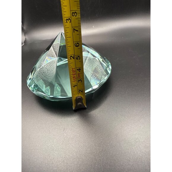 Large Heavy Faceted Green Crystal Paperweight 5 Inches Diameter - Picture 6 of 6